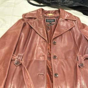 Women’s leather trench coat sz XL and leather gloves